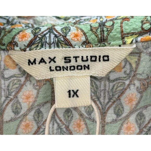 Max Studio Plus NWT Maxi Dress 1X Green Boho Floral Ruffle Milkmaid Cottagecore - Picture 7 of 9